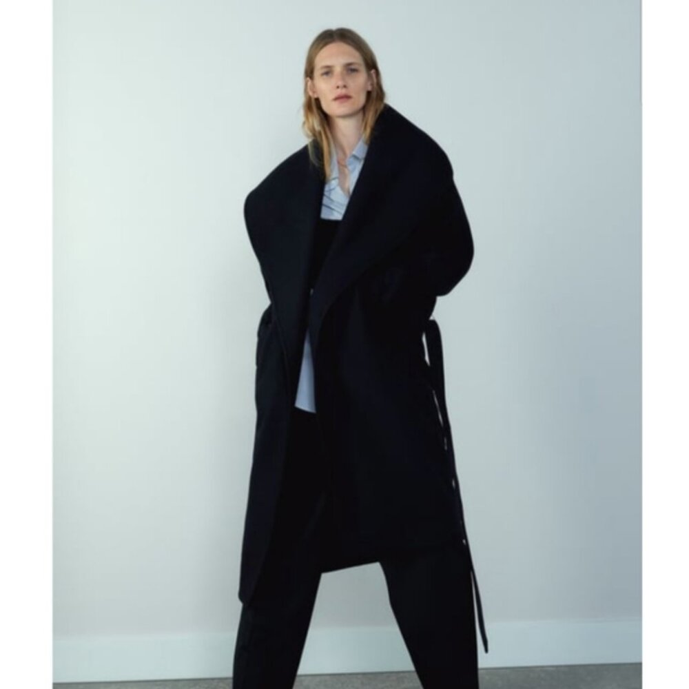 Zara Women's Shawl Collar Wool Blend Manteco Coat size XS.